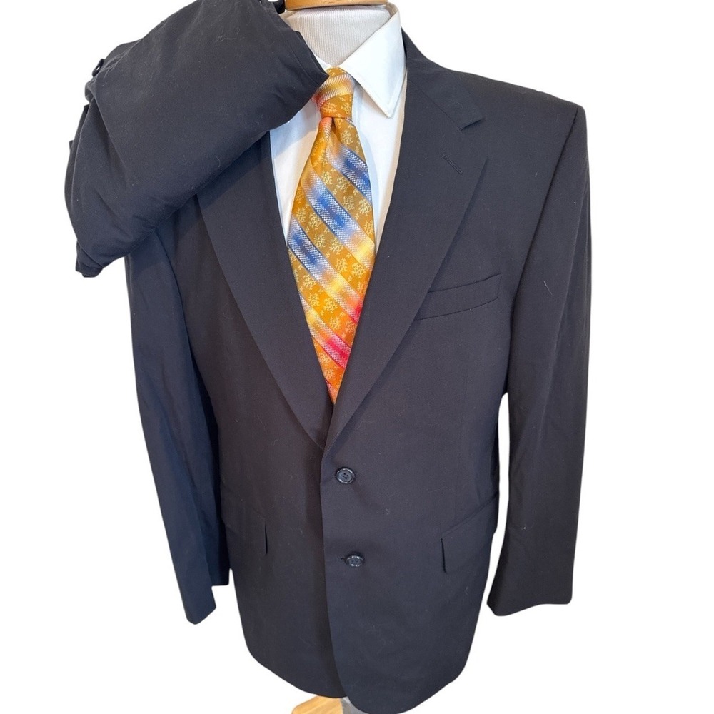 Jos A Bank 2 Piece Suit Sz 42S Navy Blue Cotton Poly Pants 36 x
